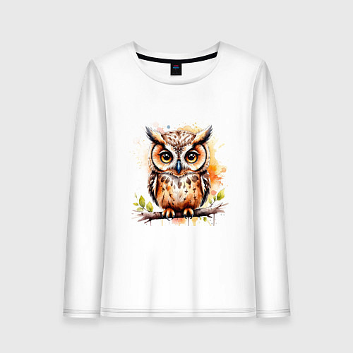 Женский лонгслив Акварельная сова / Белый – фото 1