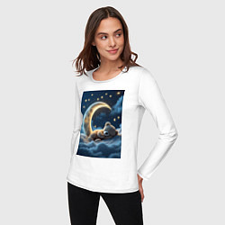 Лонгслив хлопковый женский Плюшевый мишка сидит на Луне, цвет: белый — фото 2