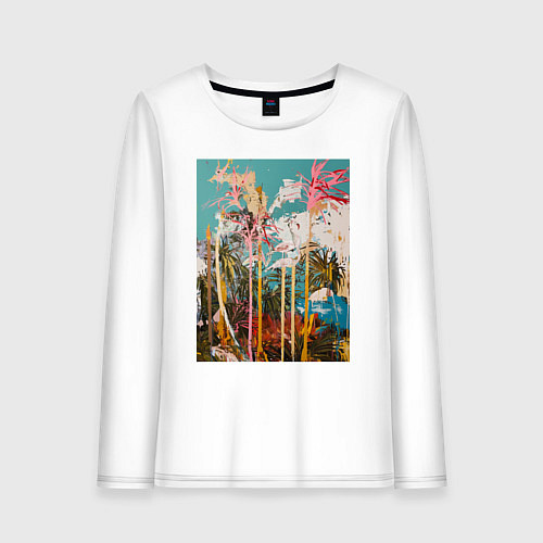 Женский лонгслив Абстрактная графическая картина с пальмами / Белый – фото 1