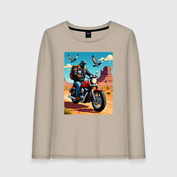 Лонгслив хлопковый женский Голубь байкер, цвет: миндальный