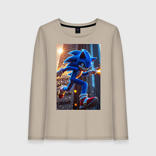 Женский лонгслив Соник убегает от летящих ракет / Миндальный – фото 1