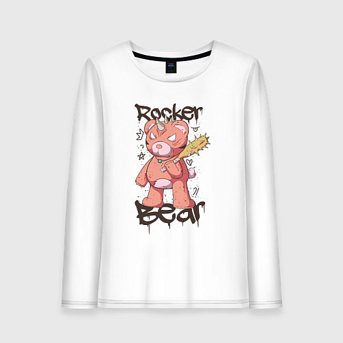 Женский лонгслив Медведь рокер / Белый – фото 1