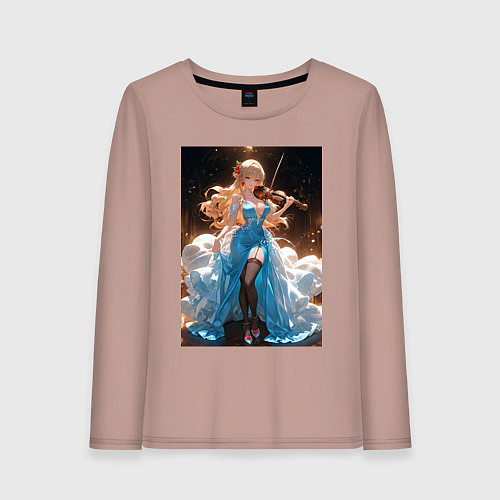 Женский лонгслив Девушка в вечернем платье играет на скрипке / Пыльно-розовый – фото 1