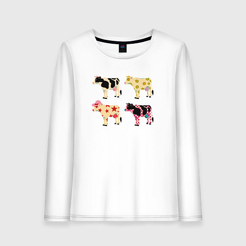 Женский лонгслив Милые коровы поп-арт / Белый – фото 1