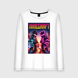 Лонгслив хлопковый женский Minecraft - neon fantasy ai art, цвет: белый