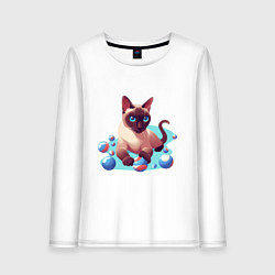 Лонгслив хлопковый женский Синеглазый кот, цвет: белый