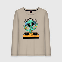 Лонгслив хлопковый женский Диджей инопланетянин, цвет: миндальный
