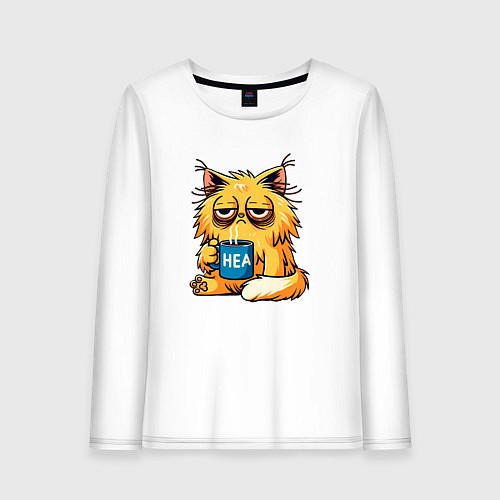 Женский лонгслив Уставший невыспавшийся кот / Белый – фото 1