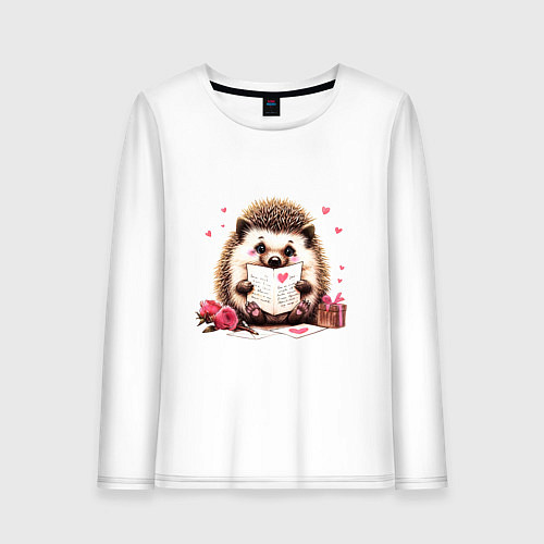 Женский лонгслив Ёжик с любовным письмом / Белый – фото 1