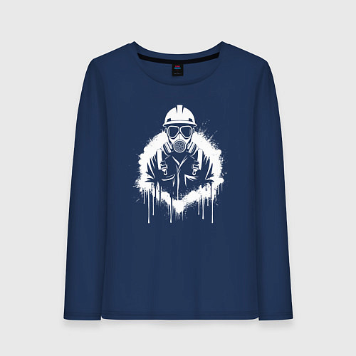 Женский лонгслив Нефтяник в белой краской / Тёмно-синий – фото 1