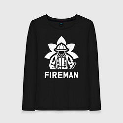 Лонгслив хлопковый женский Пожарный в защитном шлеме, цвет: черный