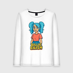 Лонгслив хлопковый женский Билли Айлиш мультяшка, цвет: белый