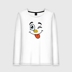Лонгслив хлопковый женский Позитивный смайлик, цвет: белый