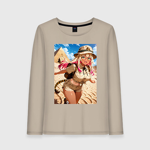 Женский лонгслив Девушка-археолог исследователь пирамид / Миндальный – фото 1