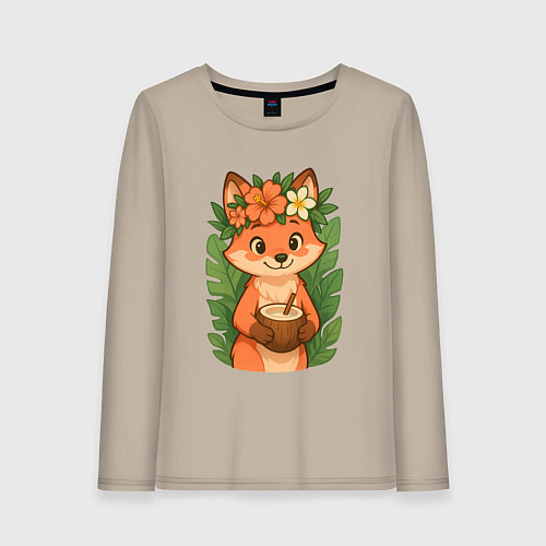 Женский лонгслив Тропическая лисичка / Миндальный – фото 1