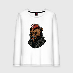 Лонгслив хлопковый женский Медведь панк, цвет: белый