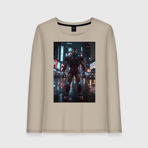 Женский лонгслив Железный человек посреди ночного города / Миндальный – фото 1