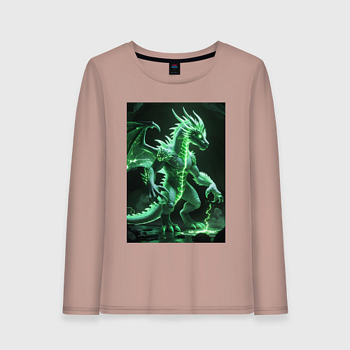 Женский лонгслив Зеленый магический дракон / Пыльно-розовый – фото 1
