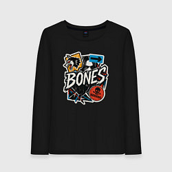 Лонгслив хлопковый женский Bones в стиле наклеек, цвет: черный