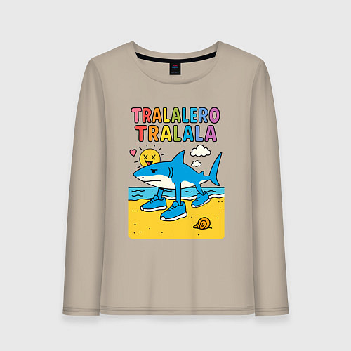 Женский лонгслив Тралалеро Тралала на пляже / Миндальный – фото 1