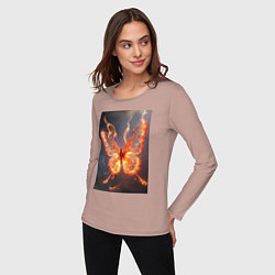 Лонгслив хлопковый женский Огненная бабочка, цвет: пыльно-розовый — фото 2