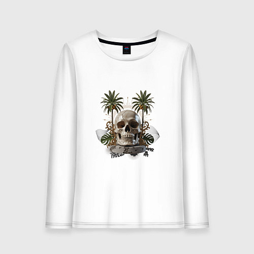 Женский лонгслив Тропический остров черепа / Белый – фото 1
