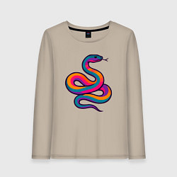 Лонгслив хлопковый женский Абстрактная змейка, цвет: миндальный
