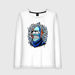 Лонгслив хлопковый женский Bender Futurama cartoon - graffiti, цвет: белый