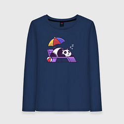 Лонгслив хлопковый женский Панда на пляже, цвет: тёмно-синий
