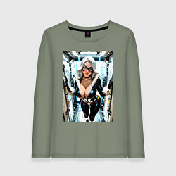 Лонгслив хлопковый женский Черная кошка в сейфе банка, цвет: авокадо