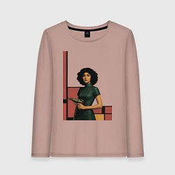 Лонгслив хлопковый женский Ретрофутуризм девушка с бластером поп-арт 1970-е, цвет: пыльно-розовый