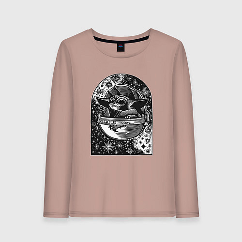 Женский лонгслив Малыш Йода в космосе / Пыльно-розовый – фото 1