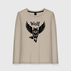 Лонгслив хлопковый женский Волк с крыльями, цвет: миндальный
