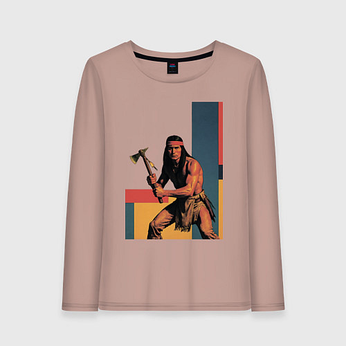 Женский лонгслив Индеец с томагавком поп-арт / Пыльно-розовый – фото 1