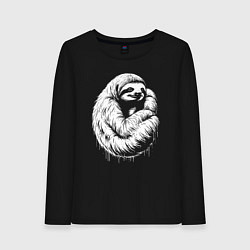 Лонгслив хлопковый женский Ленивец белой краской, цвет: черный