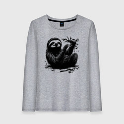 Лонгслив хлопковый женский Ленивец с веткой, цвет: меланж