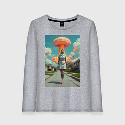 Женский лонгслив Девушка в костюме монашки уходит от взрыва