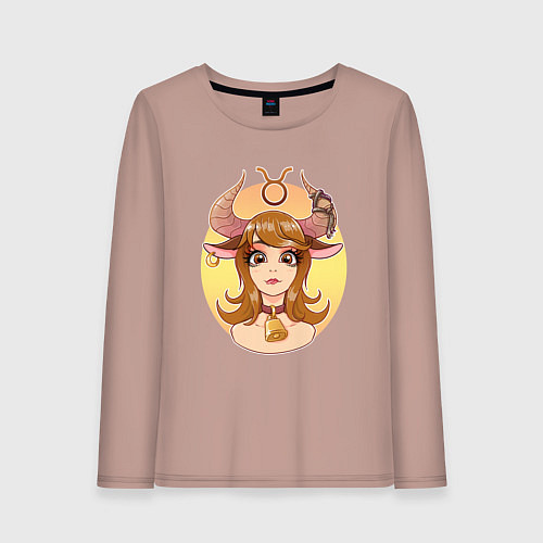 Женский лонгслив Телец анимешка / Пыльно-розовый – фото 1