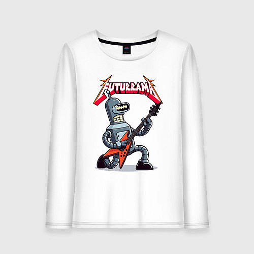 Женский лонгслив Bender bending robot from rock group Futurama / Белый – фото 1