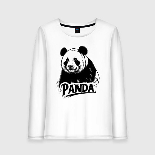 Женский лонгслив Панда черной краской / Белый – фото 1