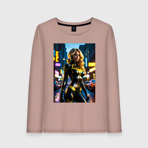 Женский лонгслив Черная Канарейка на улице города / Пыльно-розовый – фото 1