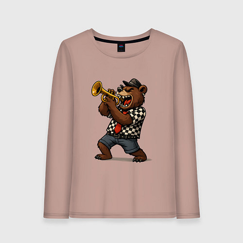 Женский лонгслив Медведь музыкант ска / Пыльно-розовый – фото 1