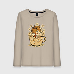 Лонгслив хлопковый женский Менеджер капибара в кружке, цвет: миндальный