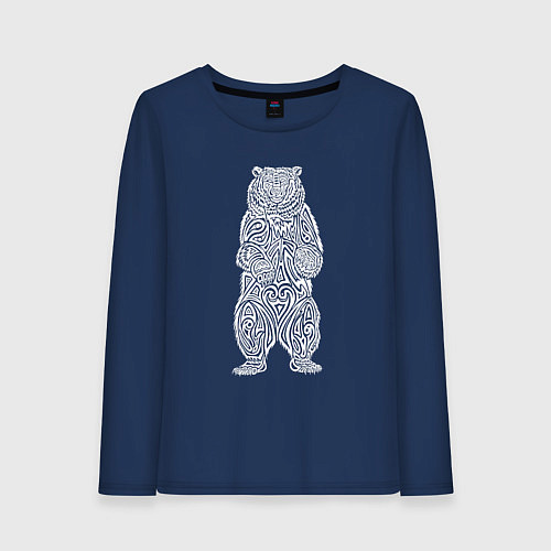 Женский лонгслив Медведь оберег в виде кельтского орнамента / Тёмно-синий – фото 1