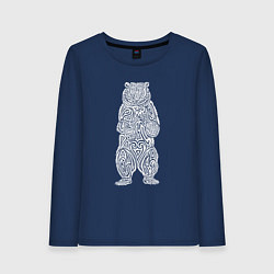 Лонгслив хлопковый женский Медведь оберег в виде кельтского орнамента, цвет: тёмно-синий