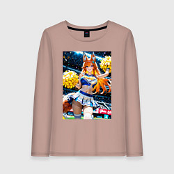 Лонгслив хлопковый женский Милая лиса поднимает моральный дух игроков, цвет: пыльно-розовый