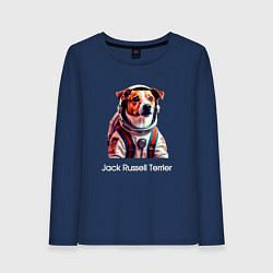 Лонгслив хлопковый женский Jack Russell Terrier в скафандре, цвет: тёмно-синий
