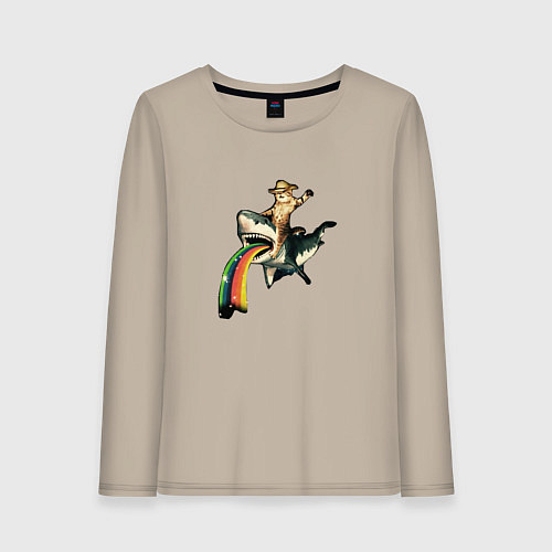 Женский лонгслив Кот верхом на акуле / Миндальный – фото 1