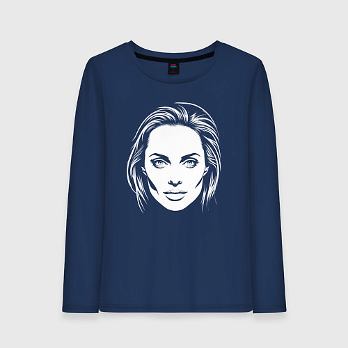 Женский лонгслив Анджелина Джоли лицо / Тёмно-синий – фото 1