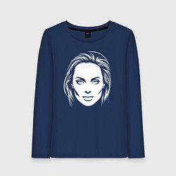 Лонгслив хлопковый женский Анджелина Джоли лицо, цвет: тёмно-синий